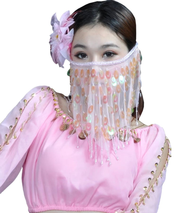 Astage Belly Dance Veil Face Scarf Trible Egyptian Mask Halloween Accessories Pink - Image 3